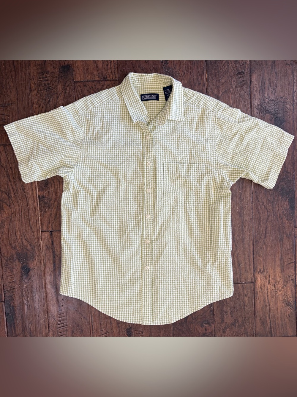 Lands' End Direct Merchants Gingham Button Up Shirt Women's M Green White
